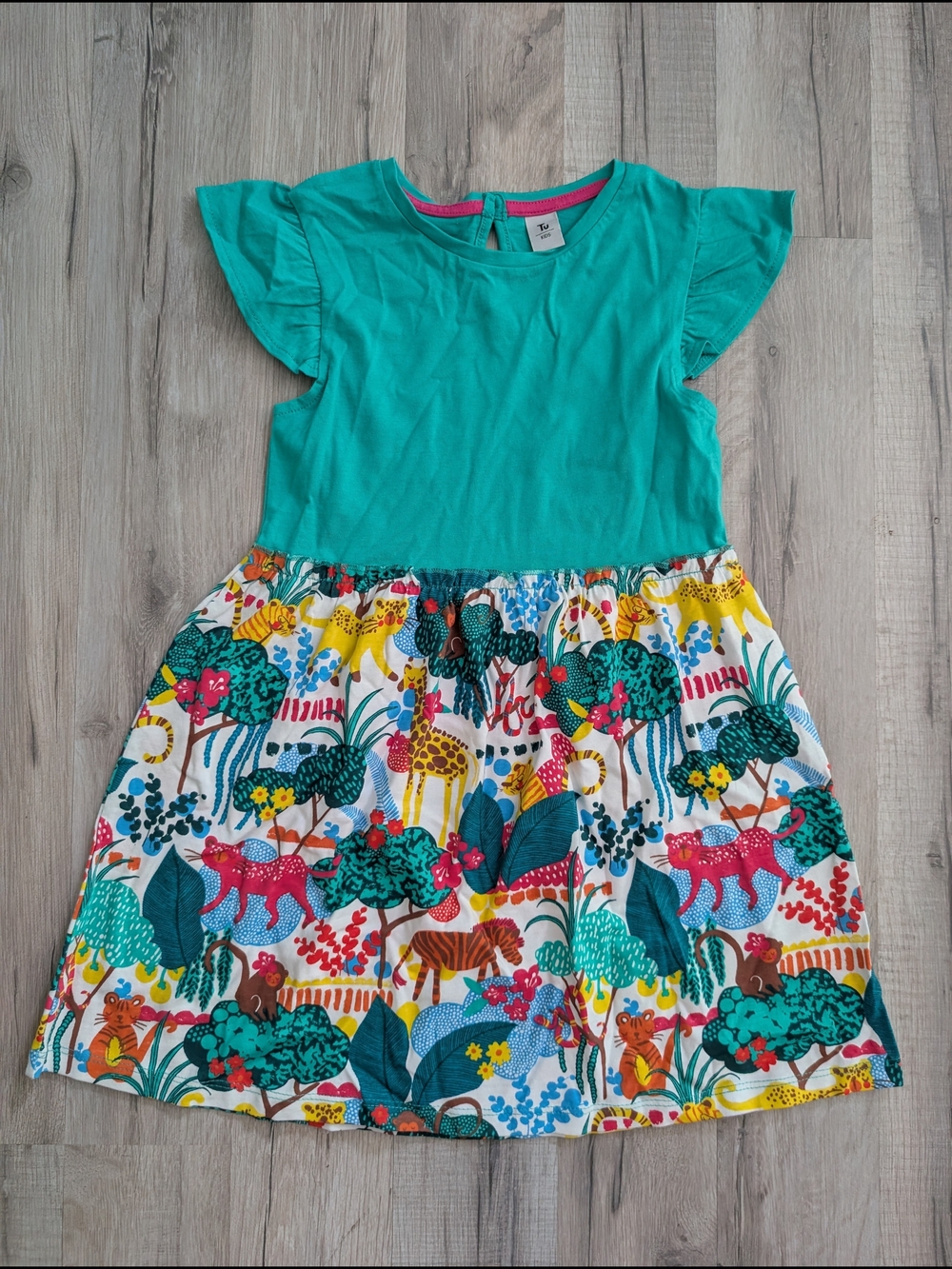 Tu Teal Bodice Dress with Colorful Animal-Print Skirt, 4-5Y (V6)